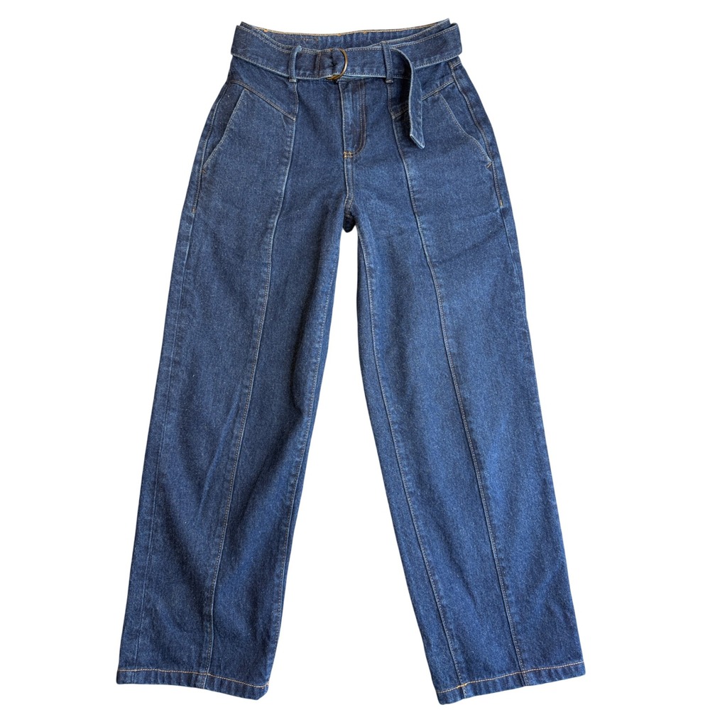 Vintage Chevignon High Waist Belted Wide Leg Jeans Womens 4 Blue 70s Retro